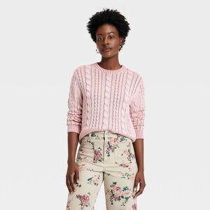 Universal Thread - Women's Western Cable Crewneck Pullover Sweater -  Pink